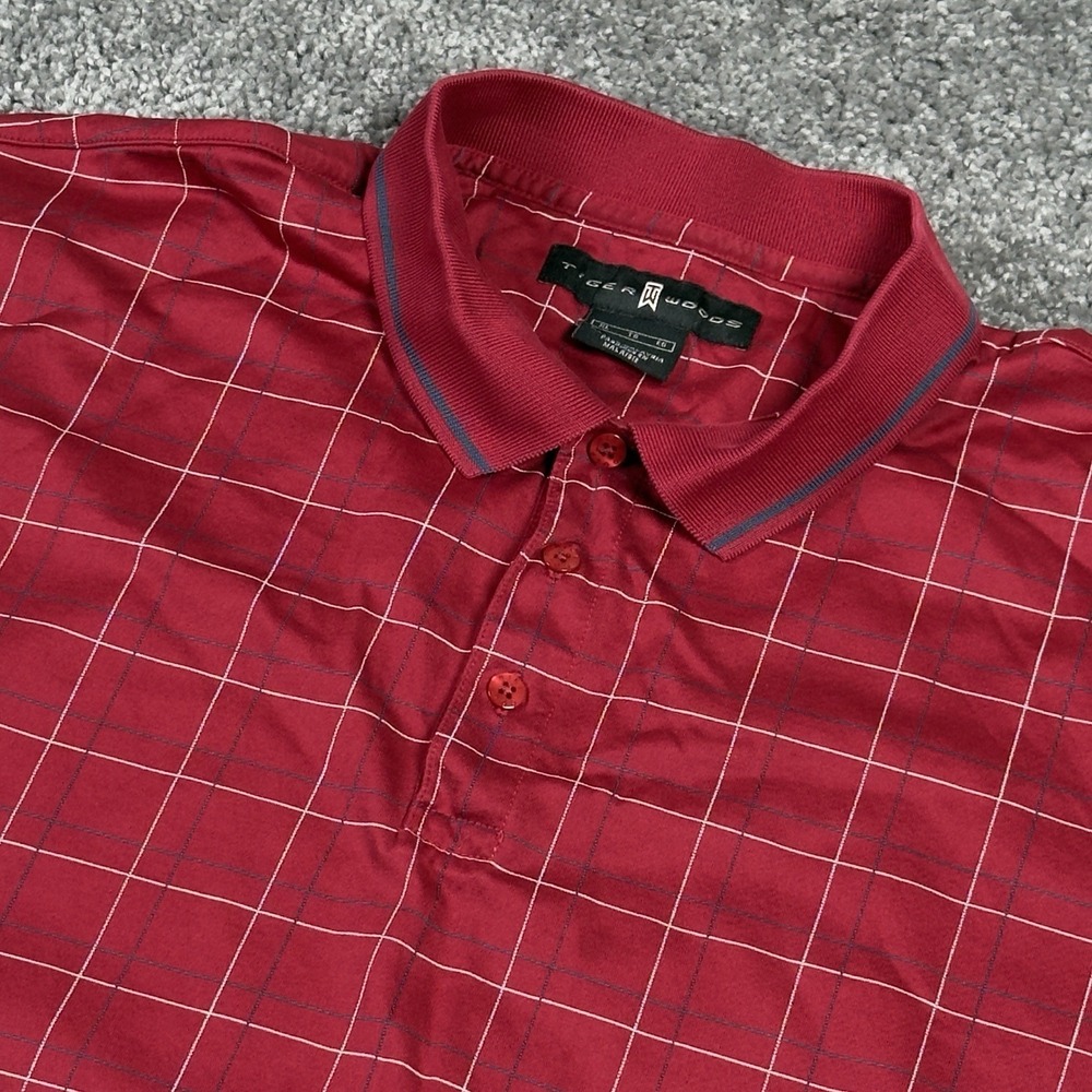 Tiger Woods Polo Shirt Mens XL Sunday Red Windowpane Check Golf Nike Casual